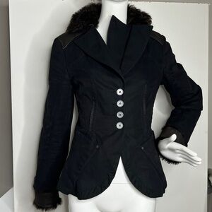 SportMax Code Sz 8 Cotton Leather Fur Fitted Quilted Interior Blazer Jacket